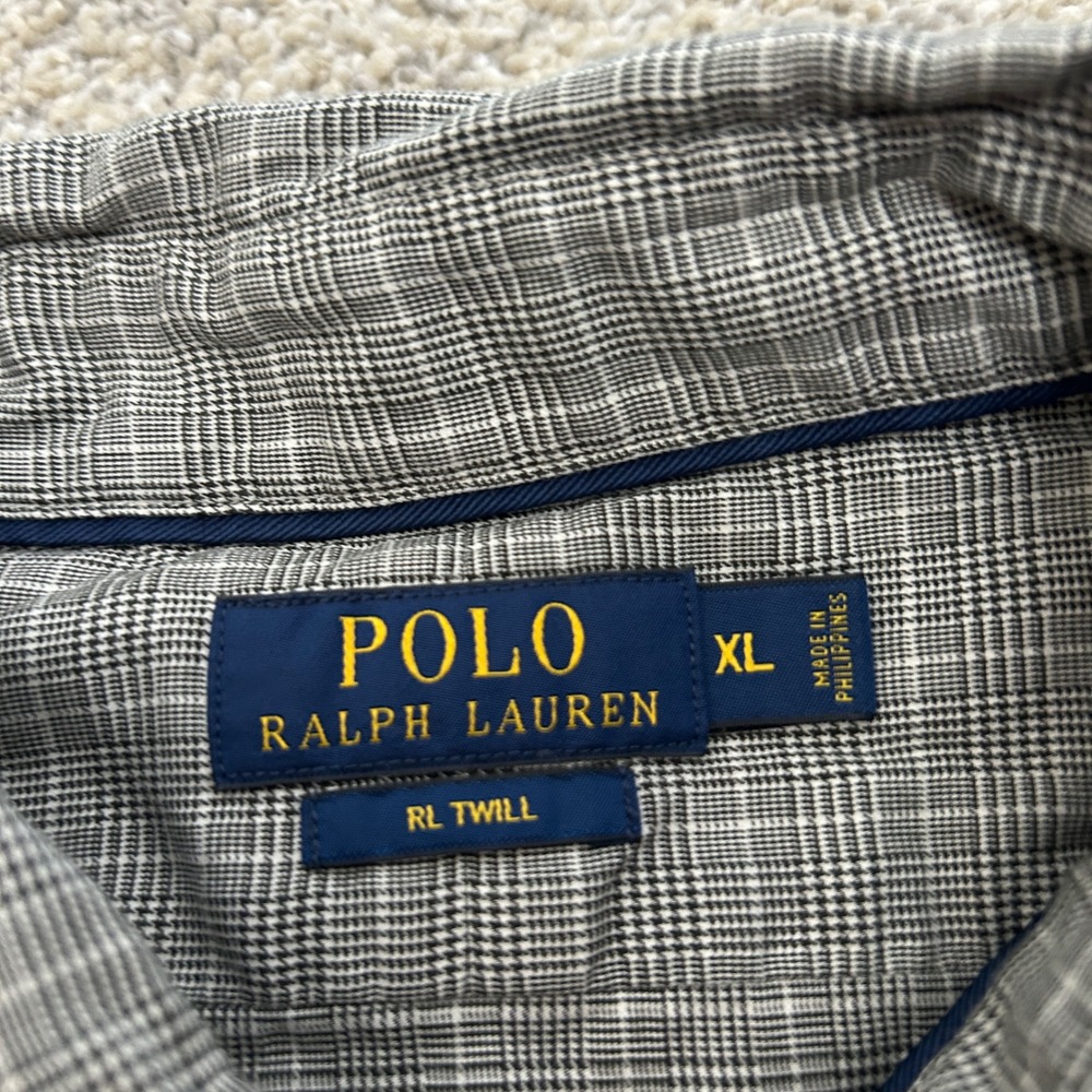 Polo Ralph Lauren Button Up XL Grey Glen Plaid RL Twill Cotton Shirt Long Sleeve - Picture 2 of 7